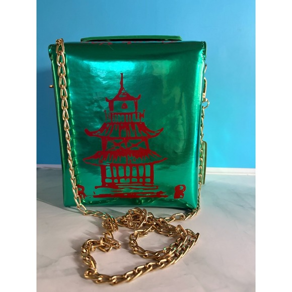 Hello 3 am Handbags - Tower Print Crossbody Shoulder Bag, Pu Chinese Takeout Box Totes Purse for Women